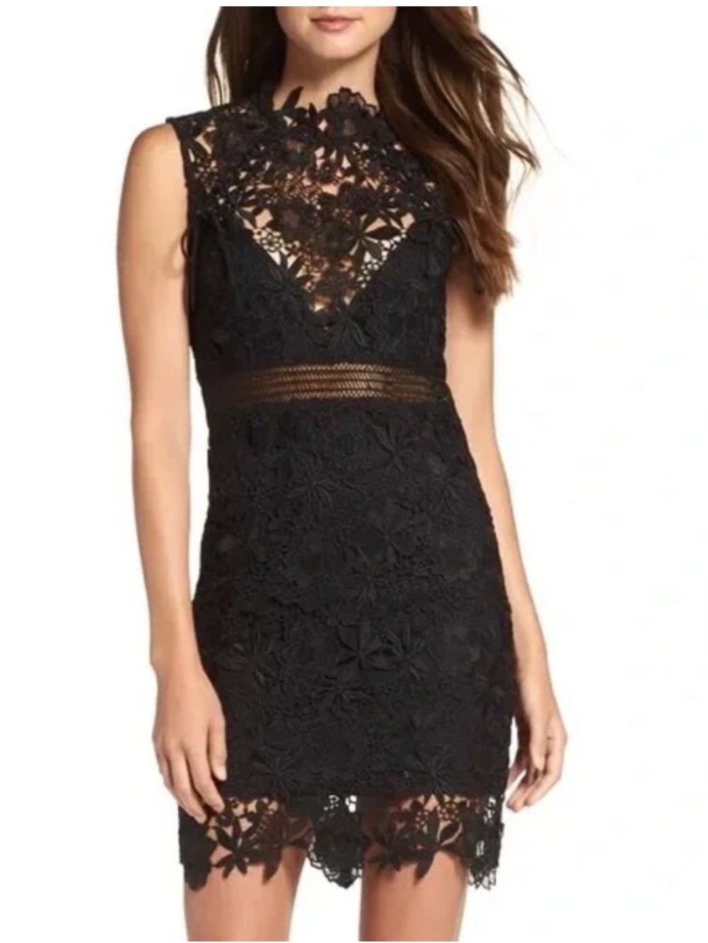 Bardot Black Floral Lace High-Neck cocktail Mini Dress sleeveless showstopper 6